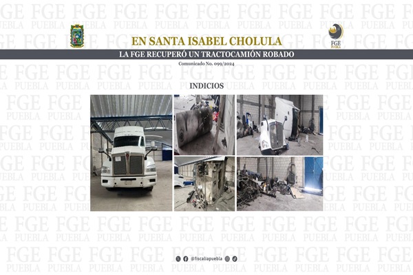 Recuperan tractocamión robado en Santa Isabel Cholula