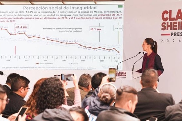 Claudia Sheinbaum plantea continuar con reducción de inseguridad en el país
