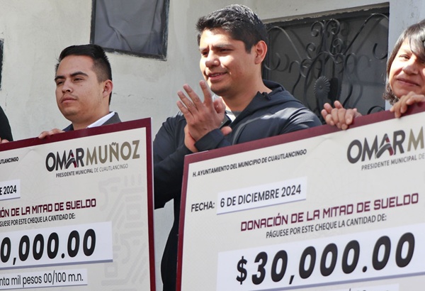 Entrega Omar Muñoz la mitad de su salario para beneficio de Cuautlancingo