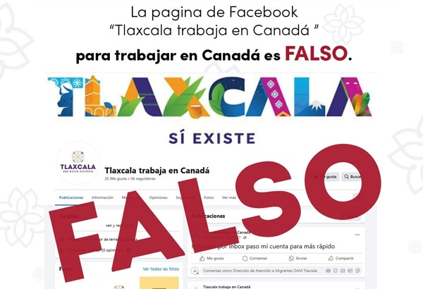 Alerta DAM Tlaxcala páginas falsas que ofrecen empleo temporal y otros trámites migratorios
