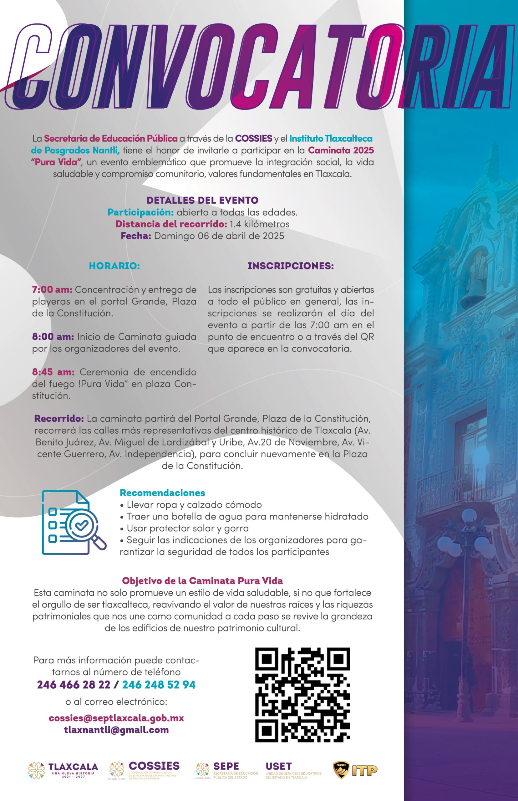 Para la primer Caminata 2025 “Pura Vida” las inscripciones son gratuitas y abiertas a todo el público en general durante el día del evento