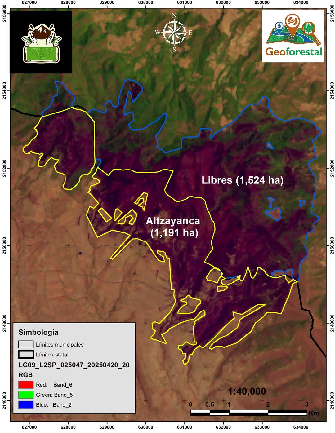 El mapa del daño forestal de los incendios se trabajó con imágenes del sensor Landsat del Servicio Geológico de Estados Unidos