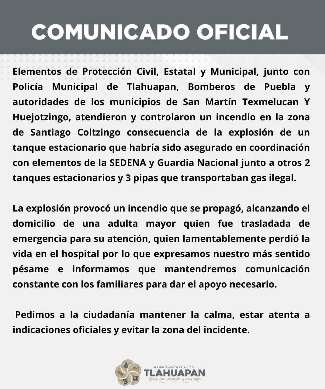 La autoridad de Santa Rita dijo que la explosión fue tras el aseguramiento de tres tanques estacionarios y tres pipas llenas de gas LP ilegal