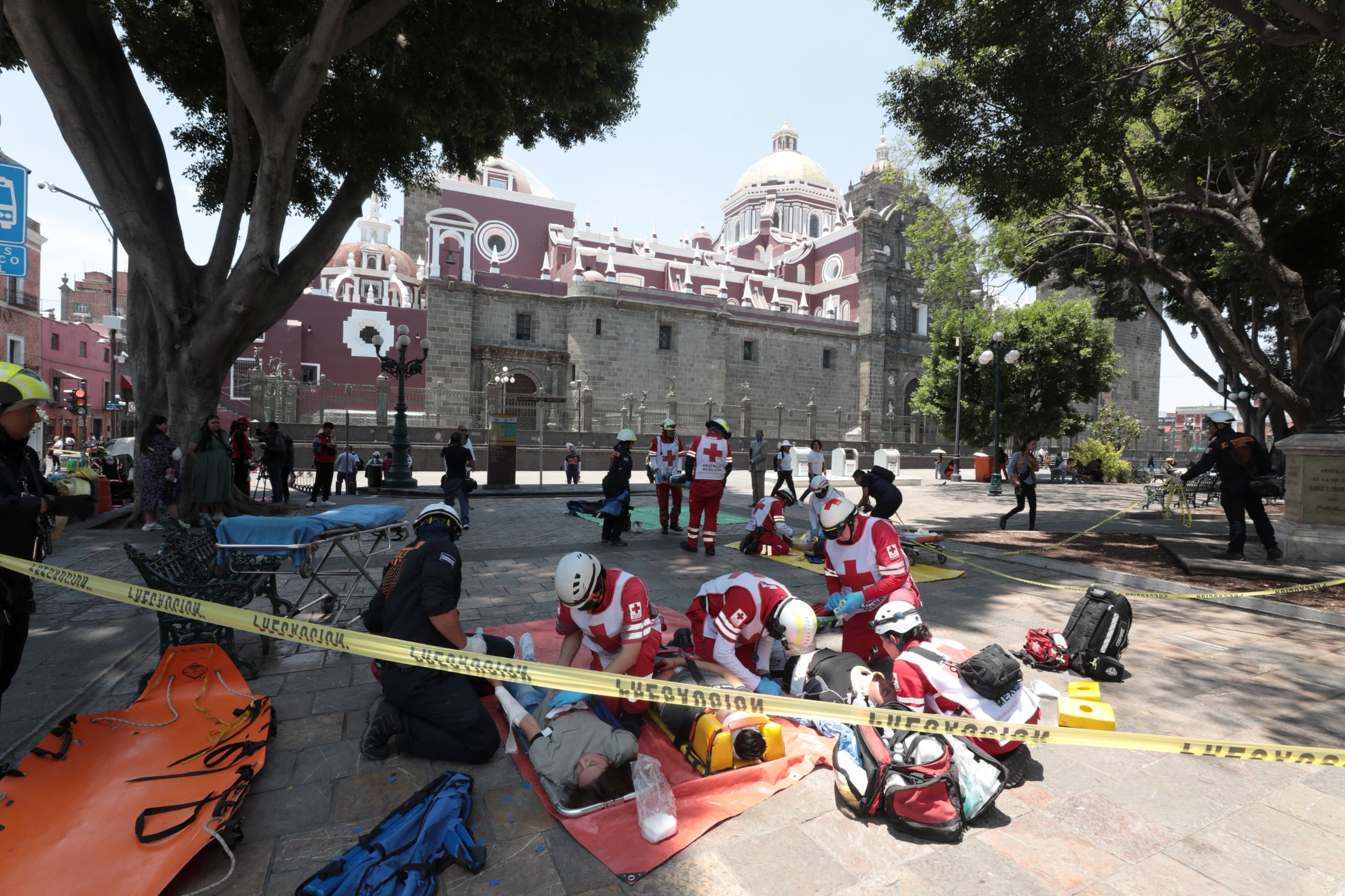 Como parte del simulacro de sismo, el Ayuntamiento de Puebla habilitó un Puesto de Mando, así como una Área de Concentración de Víctimas