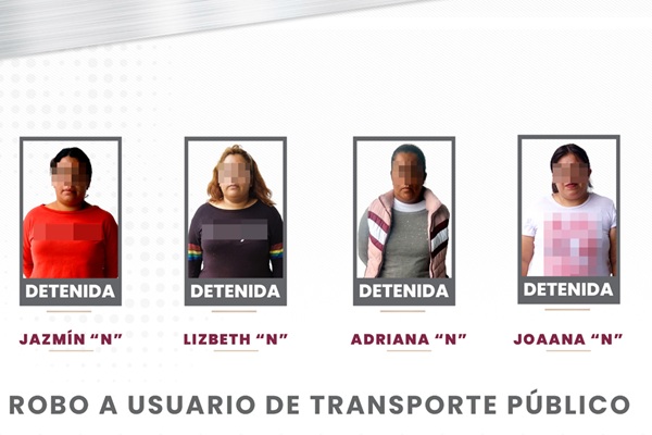 Asegura SSC Puebla a cuatro mujeres por robo a usuario de transporte público en Huexotitla