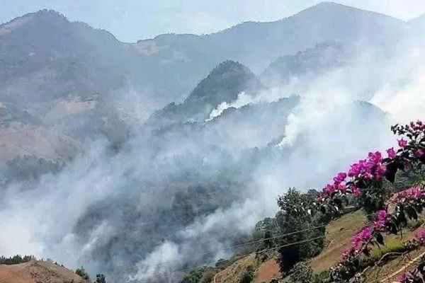 Incendio forestal fuera de control en San Juan Cuautla, Coyomeapan