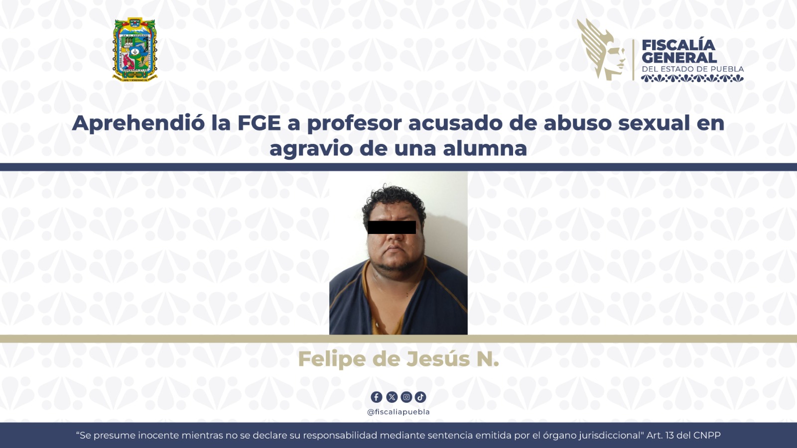 El profesor presunto agresor fue capturado por agentes investigadores en el barrio El Santuario, del municipio de Tepeaca