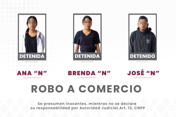 En el despliegue en Ex Hacienda La Noria, elementos detuvieron a Ana “N”, Brenda “N” y José “N”, se desconoce el monto total del robo