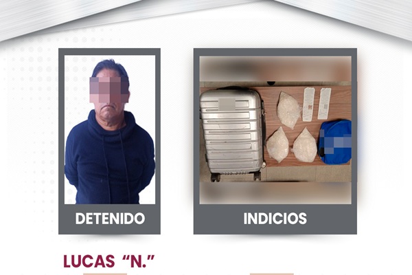 Detiene SSC Puebla a narcomenudista con 2.9 kilos de Cristal en la Central de Autobuses
