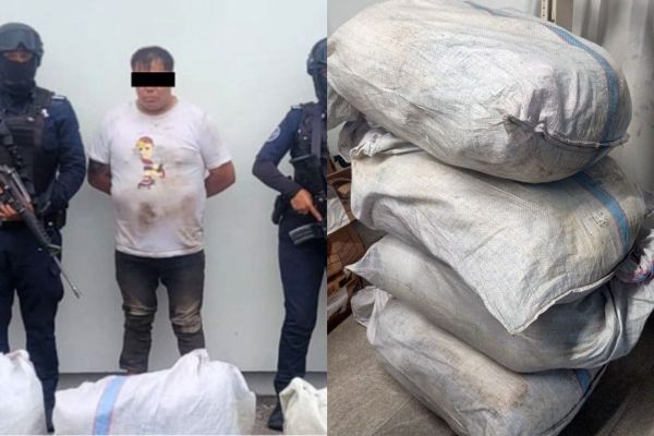 Aseguraron una camioneta en la cual el responsable trasladaba cuatro costales con varios kilos de hierba verde, que se presume es mariguana