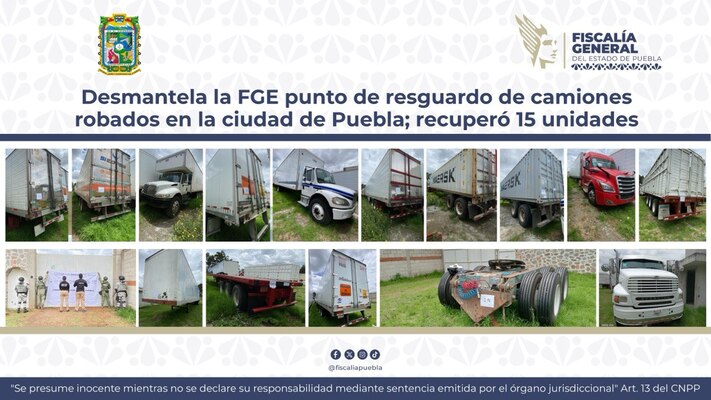 FGE recuperó 15 camiones robados en predio de la colonia San José El Conde, en la ciudad de Puebla