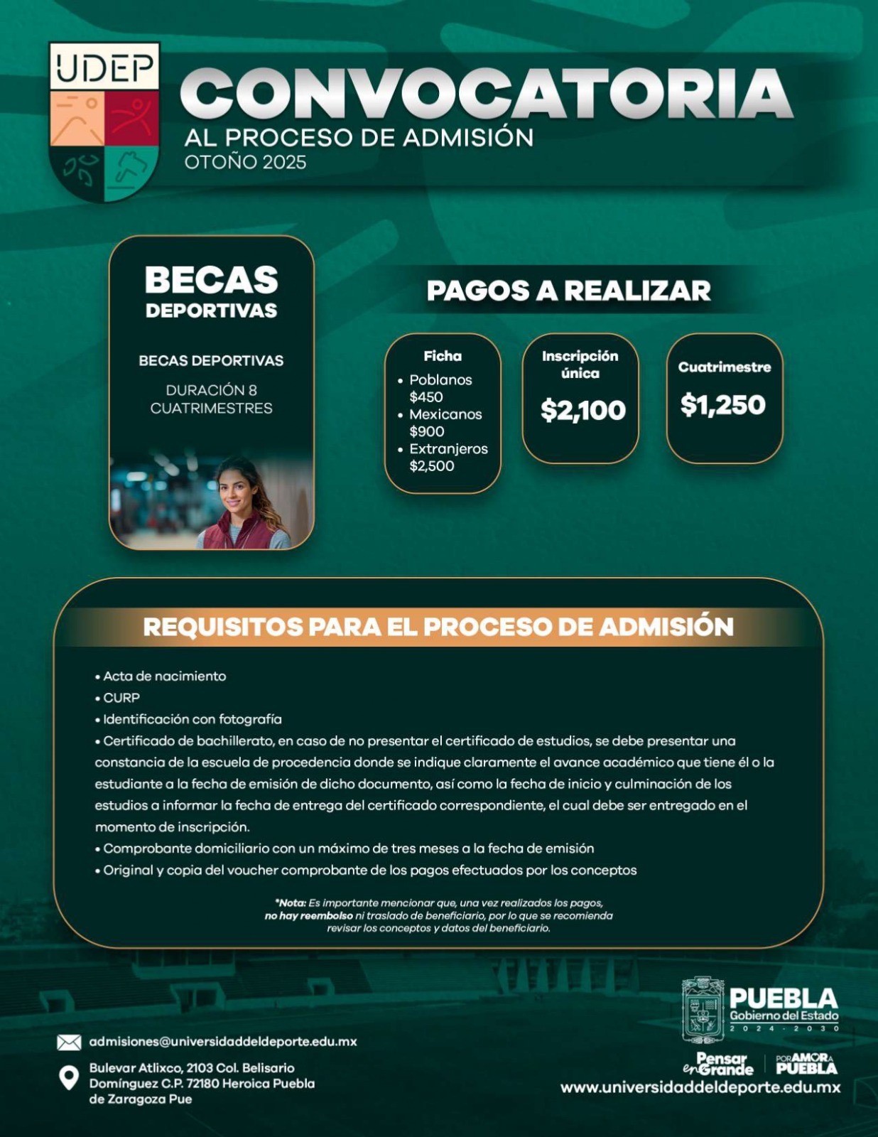 La UDEP dio a conocer las fechas de convocatoria y el proceso de admisión a la institución de formación integral en el deporte