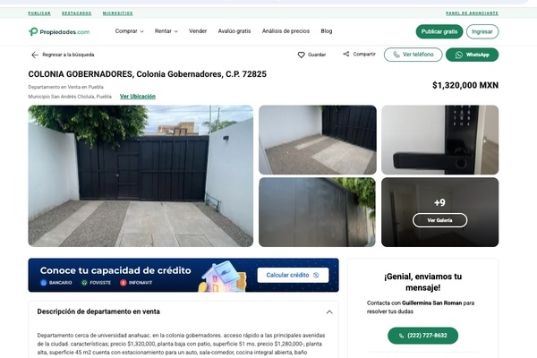 La Inmobiliaria San Román puso anuncios en diferentes sitios web para ofrecer a la venta los departamentos arrebatados de Adán Larracilla