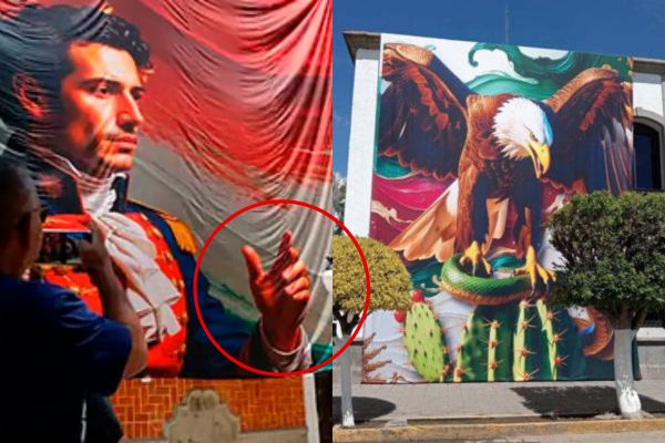 En uno de los murales estaba impreso el escudo nacional con una serpiente y el águila calva, ave nacional y sello oficial de Estados Unidos