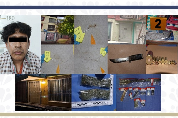 Catea la FGE inmuebles en Coronango donde aseguró a una persona, armas de fuego, elementos balísticos, droga y diversos indicios