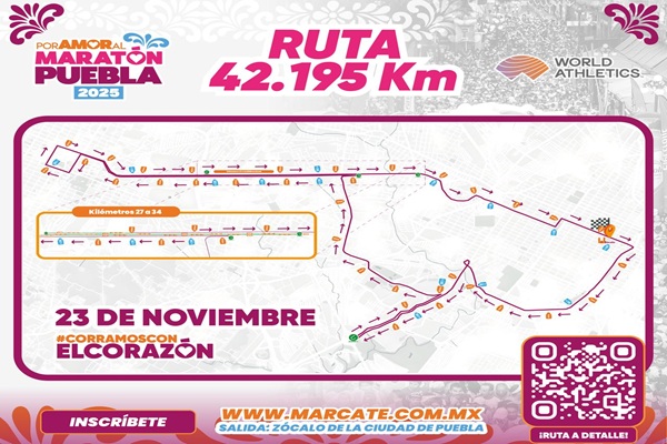Maratón de Puebla 2025, será el 23 de noviembre con distancias de 5, 10, 21 y 42.195 kilómetros