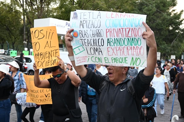 Protestan contra rehabilitación del Parque de la Juventud; Gobierno de Tlaxcala acusa a opositores de rechazar diálogo