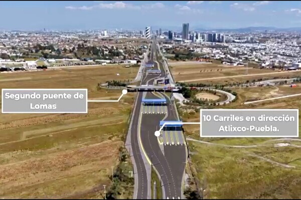 La nueva caseta de peaje para la autopista Atlixcáyotl Puebla-Atlixco aumentará de 14 a 20 los carriles de cobro, diez por cada sentido