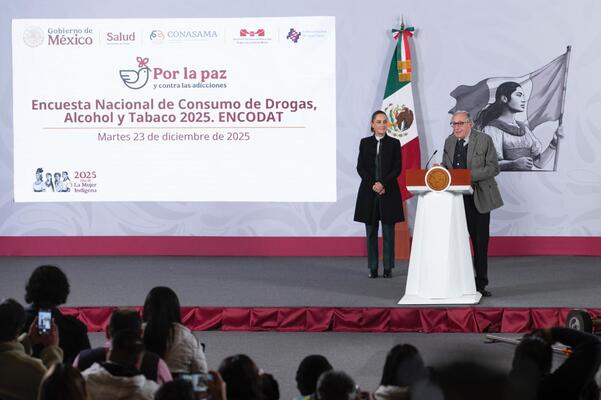 Los resultados del ENCODAT 2025 demuestran que la campaña preventiva "El fentanilo te mata" funciona, dijo la mandataria de México