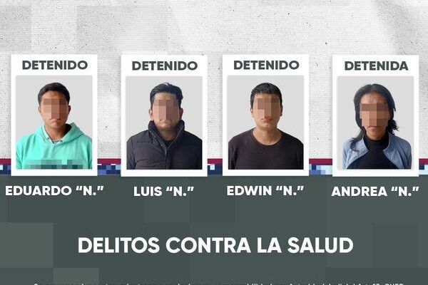 La Secretaría de Seguridad Ciudadana de Puebla, detuvo a tres hombres y una mujer, por su presunta participación en delitos contra la salud