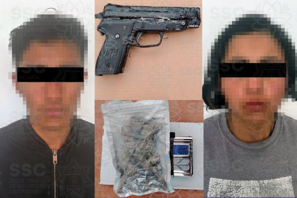 Elementos de la SSC de Tlaxcala detuvieron a dos personas presuntamente involucradas en delitos contra la salud en Santa Ana Chiautempan