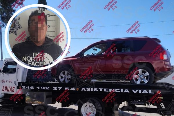 Elementos de la SSC de Tlaxcala detuvieron a Pedro N., por conducir un vehículo con placas de circulación de Michoacán con reporte de robo
