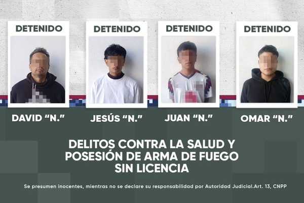 Se detuvo a los hombres, por su presunta participación en delitos contra la salud, en calles de la colonia Arboledas de Guadalupe de la ciudad