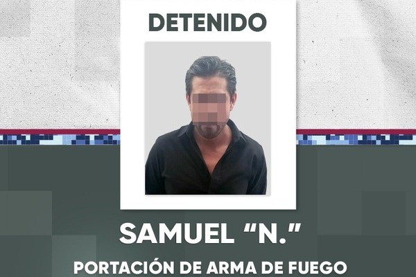 Samuel "N" llevaba entre sus pertenencias; un arma de fuego de uso exclusivo del Ejército, un cargador metálico y 10 cartuchos útiles