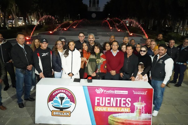 Por la estrategia Puebla Brilla, el Gobierno de la Ciudad llevó a cabo la inauguración del mantenimiento de la fuente Hermanos Serdán
