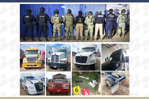 Los tractocamiones y demás unidades, así como el inmueble de Tehuacán quedaron a disposición del Agente del Ministerio Público
