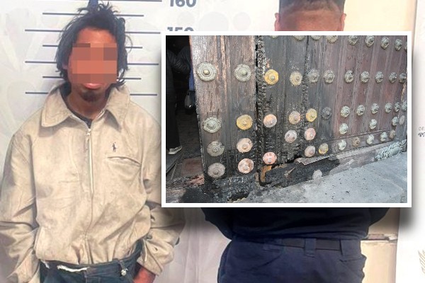 Detiene SSC Puebla a uno de los responsable de incendiar portón norte de la Catedral