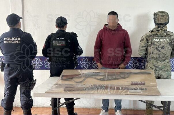 SSC Tlaxcala y Marina capturan a sujeto escopeta calibre .12 y un rifle calibre .30-30