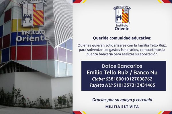 El Instituto Oriente lanzó una colecta para ayudar económicamente a la familia Tello Ruiz y poder cubrir gastos fúnebres de los fallecidos