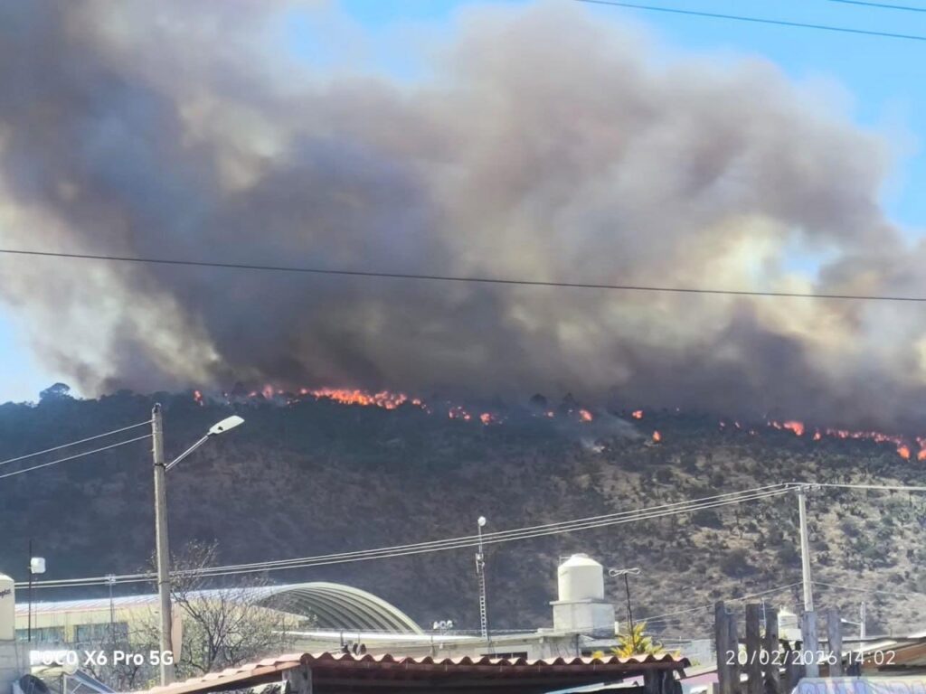 Gobiernos de Puebla y Tlaxcala en alerta por incendio forestal en el Cerro San Antonio Virreyes