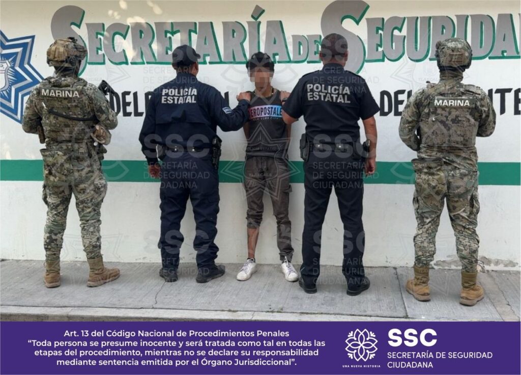 Marina y SSC capturan a narcomenudista con 18 dosis de cristal en Papalotla, Tlaxcala