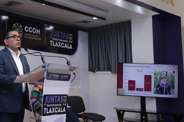 El director del FOMTLAX, José Luis Garrido Cruz, dio a conocer los avances en la colocación de créditos destinados a mujeres en Tlaxcala